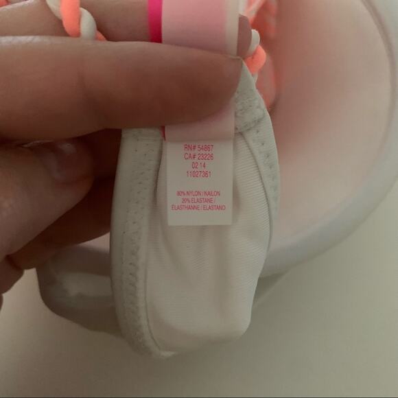 Victoria’s Secret Women's Halter Bikini Top Ruffle Detail White & Pink Size 34C - Picture 6 of 8